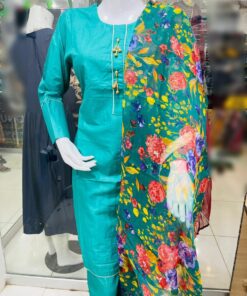 Button Style shirt with Floral Organza Duptta 3pcs